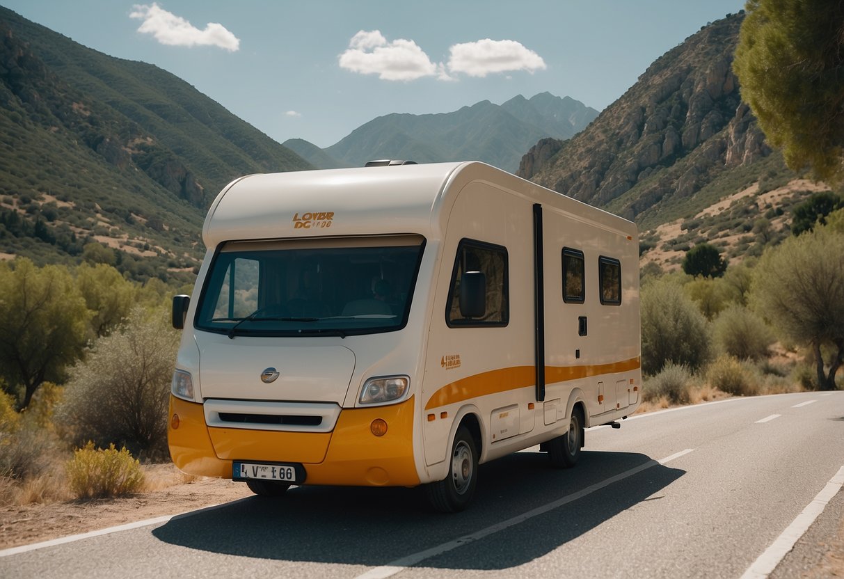 A camper travels through scenic Spanish routes, passing by picturesque landscapes and charming villages