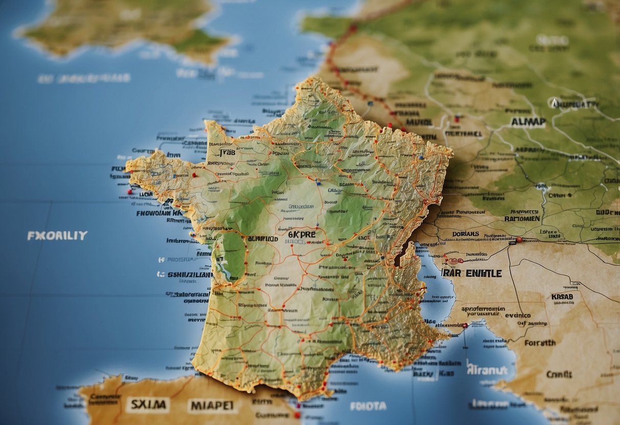 A map of France with highlighted camper routes and a list of frequently asked questions displayed on a computer screen