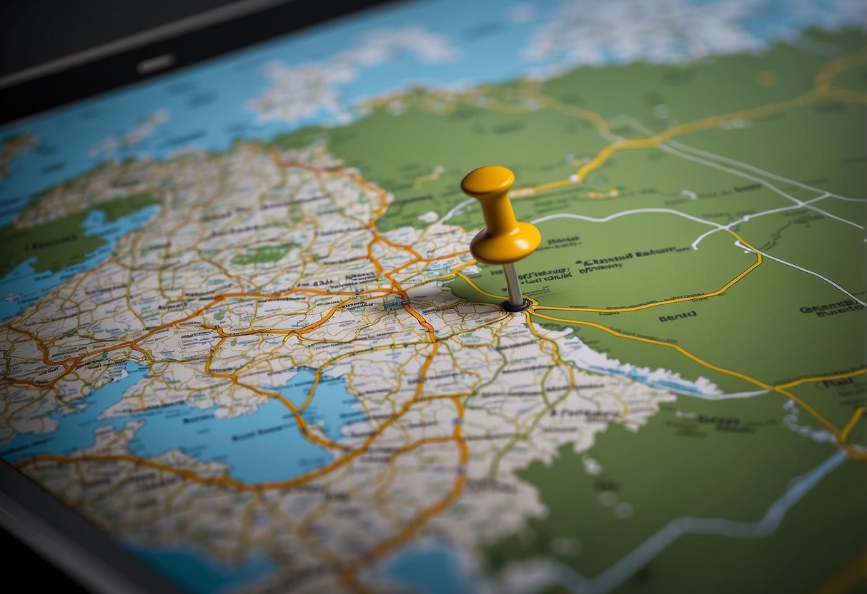 A map of Benelux with highlighted camper routes and a list of frequently asked questions displayed on a computer screen