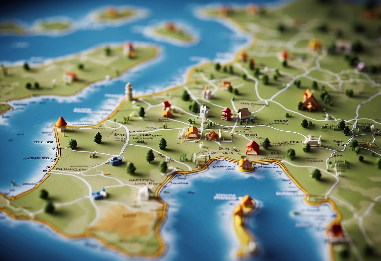 A map of the Benelux countries with highlighted camper routes and destinations. Icons of campgrounds, scenic spots, and attractions are scattered across the map